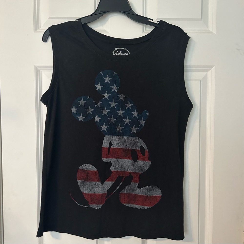 Disney Sleeveless‎ Black Tank with American Flag Mickey